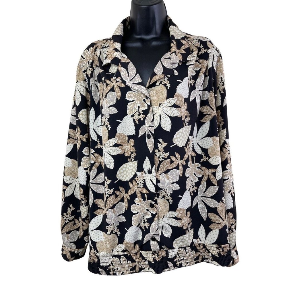 Alfred Dunner Blouse Womens Plus Size 20W Long Sleeve Neutral Brown Black Top